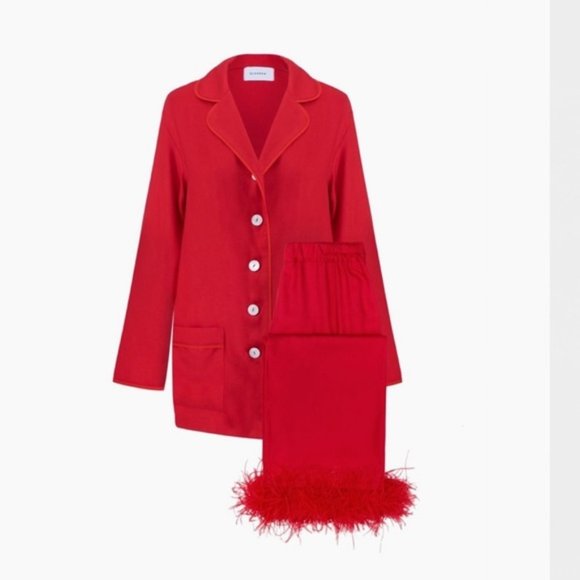 Sleeper Other - Sleeper Red Party Feathers Detachable Ostrich Feather Trim Pajamas Set Size XS